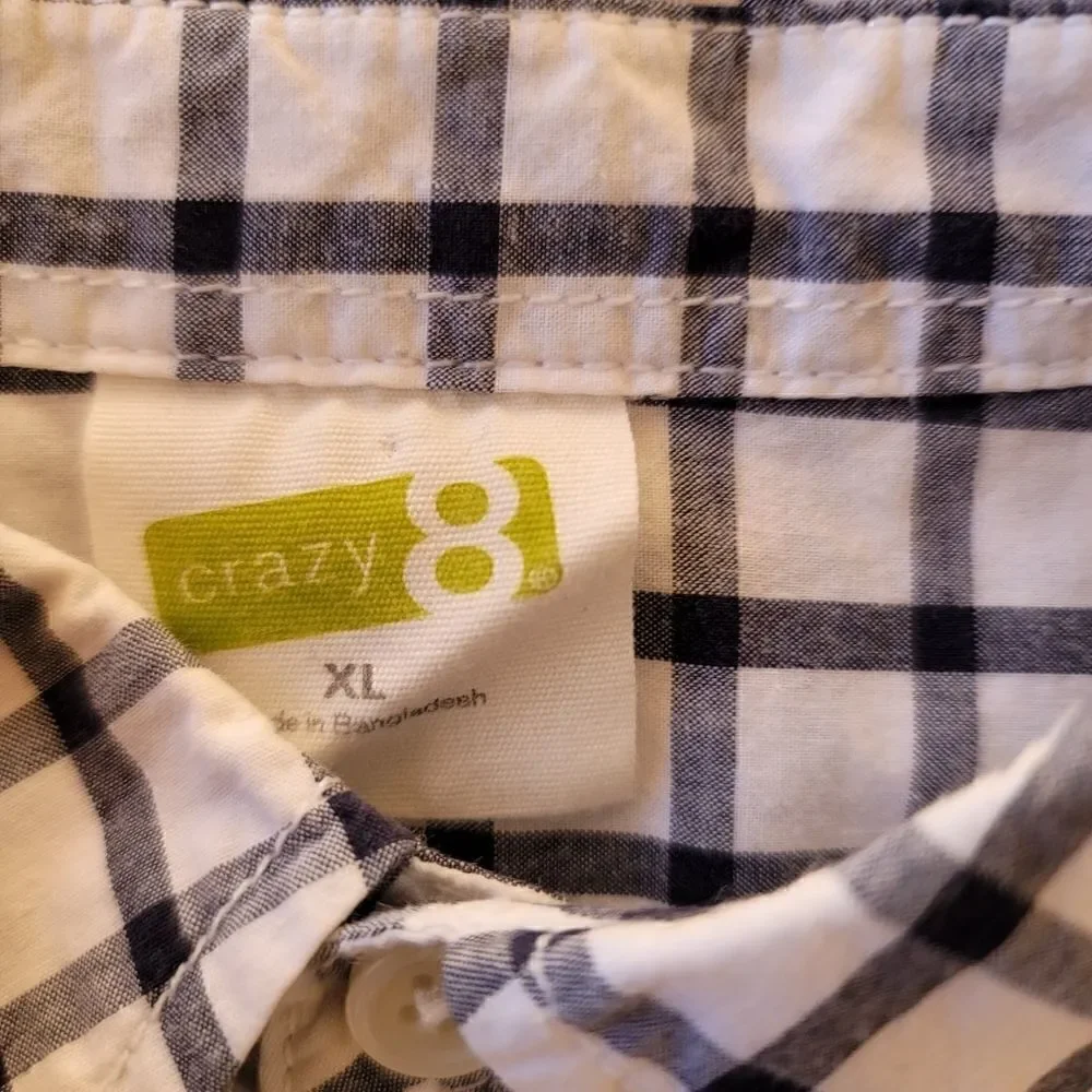 Crazy 8 boys kid youth XL plaid button up long sleeve collared dress shirt